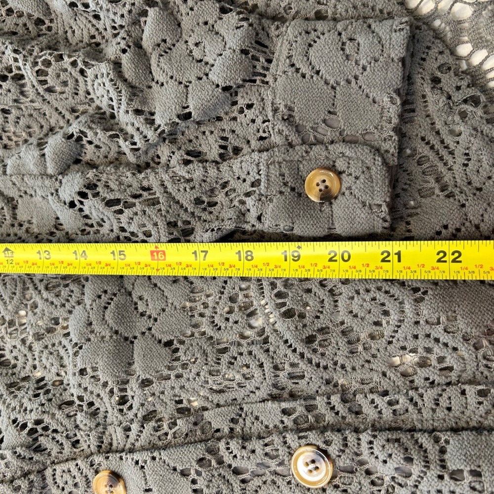 NWT Bibi buckle Large charcoal gray lace button long sleeve shirt whimsy - Picture 5 of 6